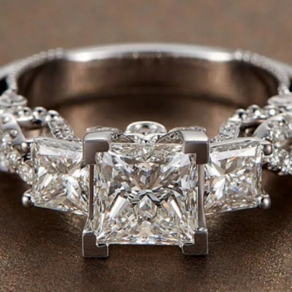 NEW Princess Cut Past Present Future Diamond Ring